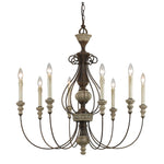 Benzara 8 Light Metal Candle Chandelier with Scrolled Details, Gray and Brown