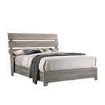 Benzara Wooden King Size Slatted Headboard with Low Footboard and Bracket Feet,Gray