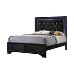 Benzara Led Trim Twin Size Fabric Padded Headboard with Low Footboard, Black