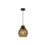 Benzara Round Glass Shade Pendant Lighting with Canopy and Hardwired Switch, Brown