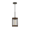 Benzara Caged Cylinder Design Metal Pendant Fixture with Canopy, Black and Brown