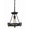Benzara Triangular Metal Frame Pendant with Wooden Accent and Chain, Black