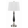 Benzara Fabric Table Lamp with Metal Base and 2 Power Outlets, Black and White