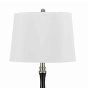 Benzara Fabric Table Lamp with Metal Base and 2 Power Outlets, Black and White