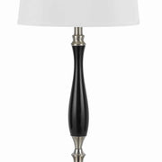 Benzara Fabric Table Lamp with Metal Base and 2 Power Outlets, Black and White