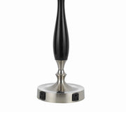 Benzara Fabric Table Lamp with Metal Base and 2 Power Outlets, Black and White