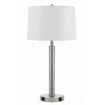 Benzara Metal Table Lamp with Tapered Drum Shade and Stalk Support, Silver