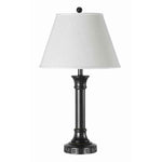 Benzara Metal Table Lamp Pedestal Base and 2 Power Outlet, Black and White