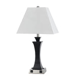Benzara 60 X 2 Watt Metal Frame Night Stand Lamp with Power Outlets, White and Black