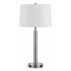 Benzara Metal Table Lamp with Tubular Base and 2 Power Outlet, White and Chrome