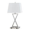 Benzara 60 X 2 Watt Metal Night Stand Lamp with 2 Power Outlets, White and Silver