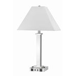 Benzara 60 X 2 Watt Metal Night Stand Lamp with Tapered Shade, White and Silver