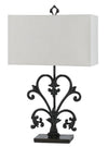 Benzara Rectangular Shade Table Lamp with ScrolLed Metal Base, Off White and Black