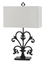 Benzara Rectangular Shade Table Lamp with ScrolLed Metal Base, Off White and Black