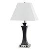 Benzara Night Stand Lamp with 2 Power outlets and 2 USB ports, White and Black