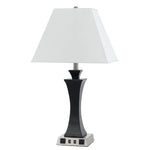 Benzara Night Stand Lamp with 2 Power outlets and 2 USB ports, White and Black