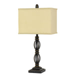 Benzara Rectangular Fabric Shade Table Lamp with Twisted Metal Base, Dark Bronze