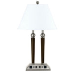 Benzara 60W x 2 Metal Desk Lamp with Empire Shade and Power Strip, Gray and Brown