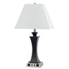 Benzara Night Stand Lamp with 2 Power outlets and 2 USB Ports, Black and White
