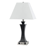 Benzara Night Stand Lamp with 2 Power outlets and 2 USB Ports, Black and White