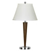 Benzara Fabric Table Lamp with Wooden Tapered Design Support, Silver and Brown