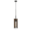 Benzara 60 Watt Metal Frame Pendant Fixture with Wood and Glass Shade, Brown