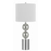 Benzara Metal Stacked Ball Design Base Table Lamp with Circular Drum Shade, Silver