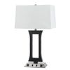 Benzara 60 X 2 Watt Metal Night Stand Lamp with Power Outlets, White and Black