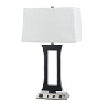 Benzara 60 X 2 Watt Metal Night Stand Lamp with Power Outlets, White and Black