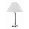 Benzara Trapezoid Shade Table Lamp with Metal Base and 2 USB Ports,White and Chrome