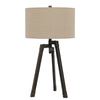 Benzara Metal Tripod Base Table Lamp with Fabric Drum Shade, Bronze and Beige