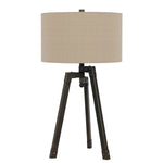 Benzara Metal Tripod Base Table Lamp with Fabric Drum Shade, Bronze and Beige