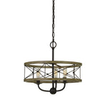 Benzara 3 Bulb Hanging Pendant Fixture with Wooden and Metal Frame, Brown and Black