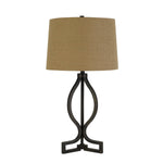 Benzara 150 Watt Fabric Shade Table Lamp with ScrolLed Metal Base, Beige and Bronze