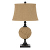 Benzara 150 W Empire Shade Resin Table Lamp with Rope Ball Body, Beige and Bronze