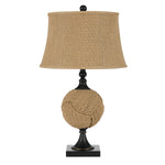 Benzara 150 W Empire Shade Resin Table Lamp with Rope Ball Body, Beige and Bronze