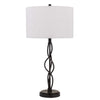 Benzara Round Fabric Shade Table Lamp with Metal Spiral Design Base,White and Black