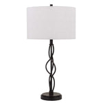 Benzara Round Fabric Shade Table Lamp with Metal Spiral Design Base,White and Black