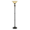 Benzara 150 Watt Metal Torchiere with Glass Shade and Marble Accent, Beige and Bronze