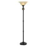 Benzara 150 Watt Metal Torchiere with Glass Shade and Marble Accent, Beige and Bronze