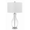 Benzara Fabric Shade Table Lamp with Glass and Metal Base, White and Clear