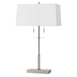 Benzara Metal Table Lamp with Stalk Support and Pull Chain Switch, Silver