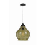 Benzara 60 Watt Metal Frame Pendant with Rippled Glass Shade, Beige and Black