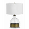 Benzara 3 Way Table Lamp with Glass Round Base and Antique Brass Accent, White