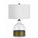 Benzara 3 Way Table Lamp with Glass Round Base and Antique Brass Accent, White