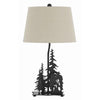 Benzara Tapered Shade Table Lamp with Cowboy Design Metal Base, Beige and Black