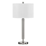 Benzara 100 Watt Metal Frame Night Stand Lamp with Fabric Shade, White and Silver