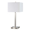 Benzara 60 X 2 Watt Metal Night Stand Lamp with Power Outlets, White and Silver