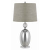 Benzara Fabric Table Lamp with Spherical Glass Base and Ball Accent, Gray and Clear