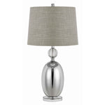Benzara Fabric Table Lamp with Spherical Glass Base and Ball Accent, Gray and Clear